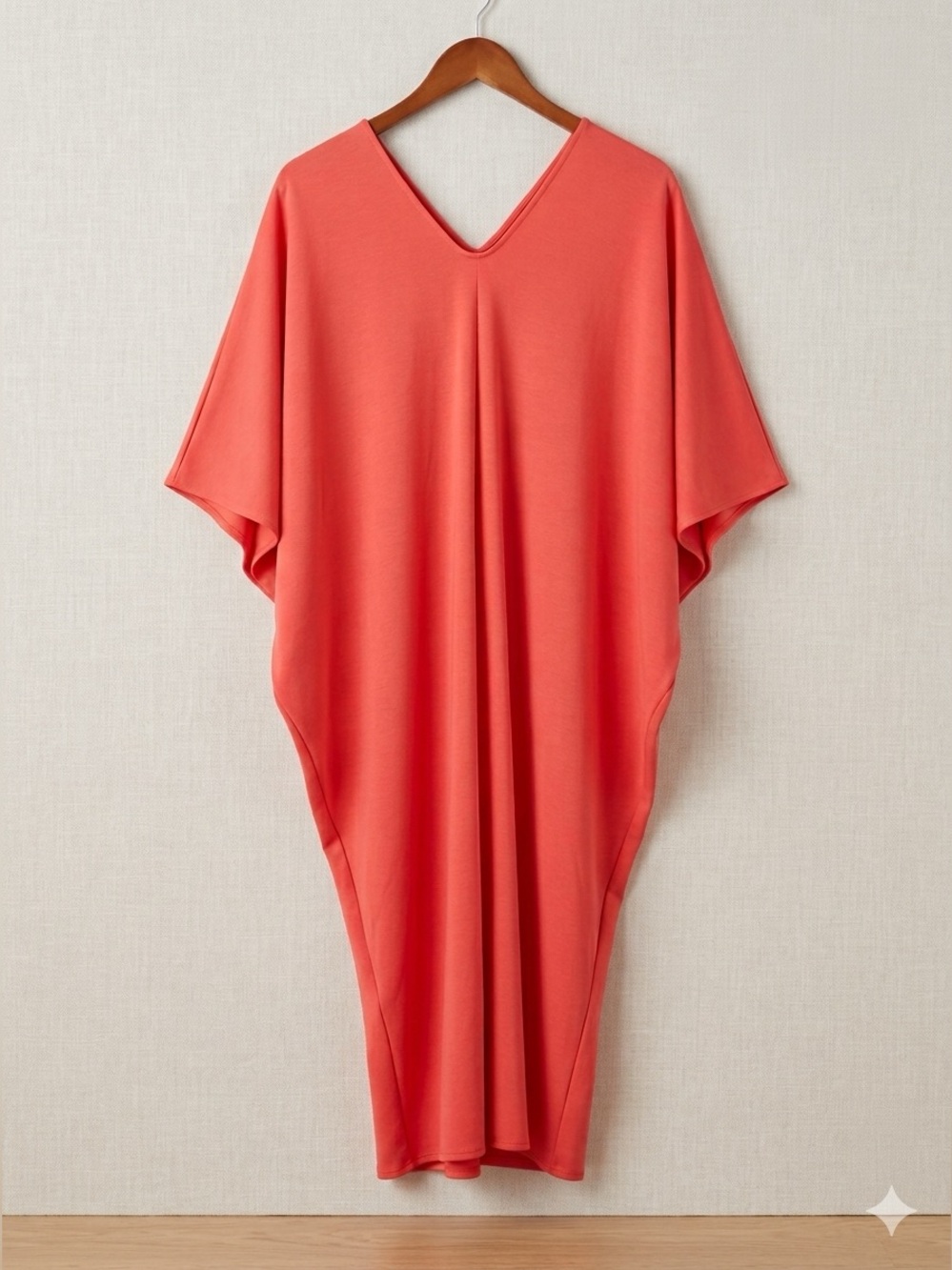 Coral Red Knit Kaftan Dress - Soft Luxurious Drape (One Size)"